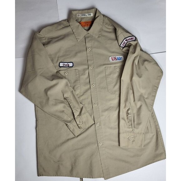 USAir Beige Work Shirt With Lead Mechanic Patch & Name Tag Vintage Size Large - Picture 4 of 10